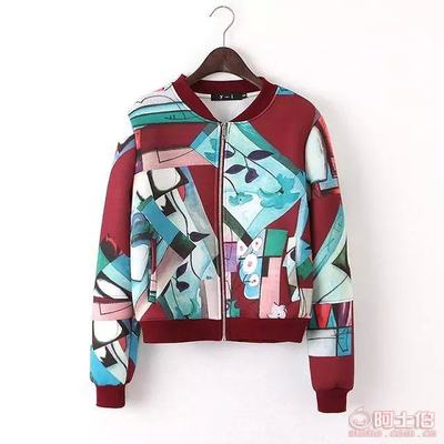 【廠家直銷2016秋冬爆款歐美印花棒球服外套女裝批發Y12】常熟市服裝城悅衣服飾商行 - 產品庫