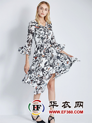 紅凱貝爾品牌女裝2017春優(yōu)雅花卉印花連衣裙-服裝產(chǎn)品圖片-華衣網(wǎng)